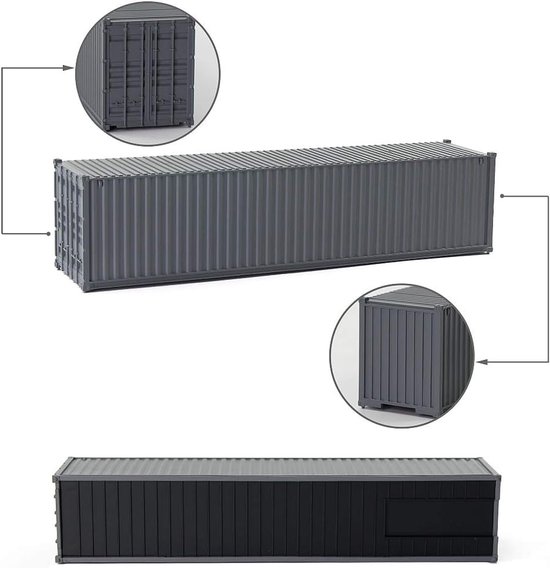 3 stk. 40ft Container Verzending Goederen Wagen Spoor HO Model Spoorbaan Karretje 1:87 (donkergrijs) — afbeelding 3