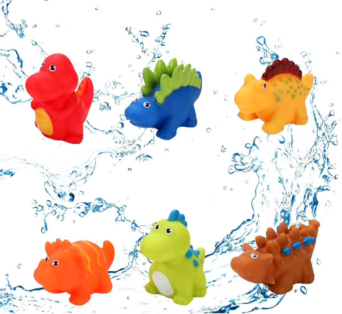 6 stuks badspelletjes voor pasgeborenen, kleurrijk, waterspelletjes voor pasgeborenen, dinosaurussen voor kinderen, realistische pop, dinosaurus-design, waterdicht, naadloos, voor badkuip