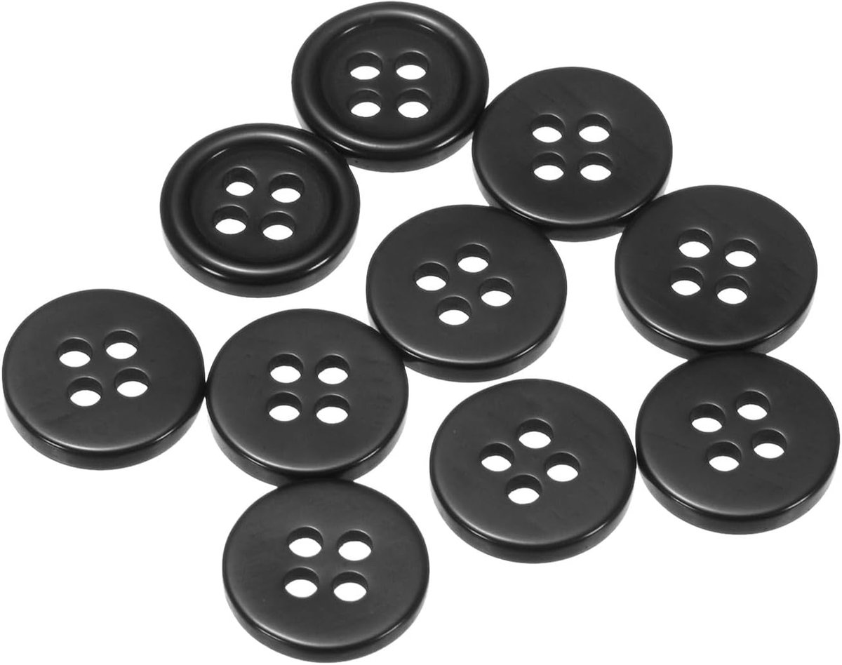 Knopen om te naaien, 15/32 inch (11,5 mm) van hars voor kleding met 4 gaten voor het naaien van kleding en knutselen, zwart