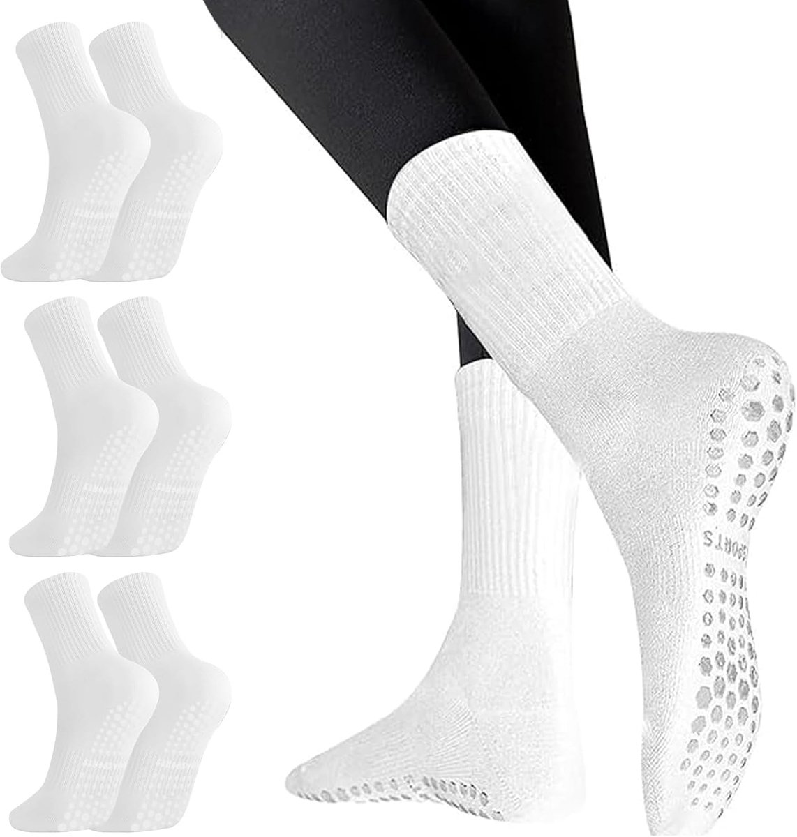 Sokken voor dames, antislip pilates sokken, voor Yoga Ballet Blotevoetentraining Anti Slip Atletische Sokken(Wit)