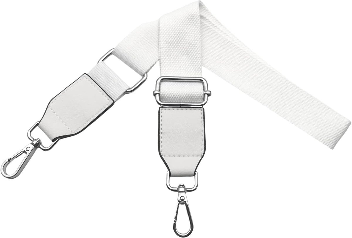 Schouderriem voor dames, verstelbaar, schouderriem voor handtas, reserveriem met leer, 3,8 cm breed met zilveren karabijnhaak voor handtassen, crossbody heuptas accessoires, wit, Q2-01