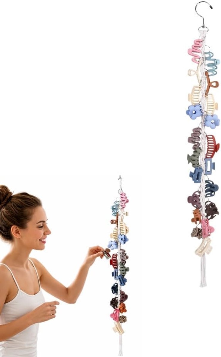 haarspeld, wandopslag met draaibare haken en 20 metalen ringen, hangende haarband, opslag voor haarspelden, haaraccessoires