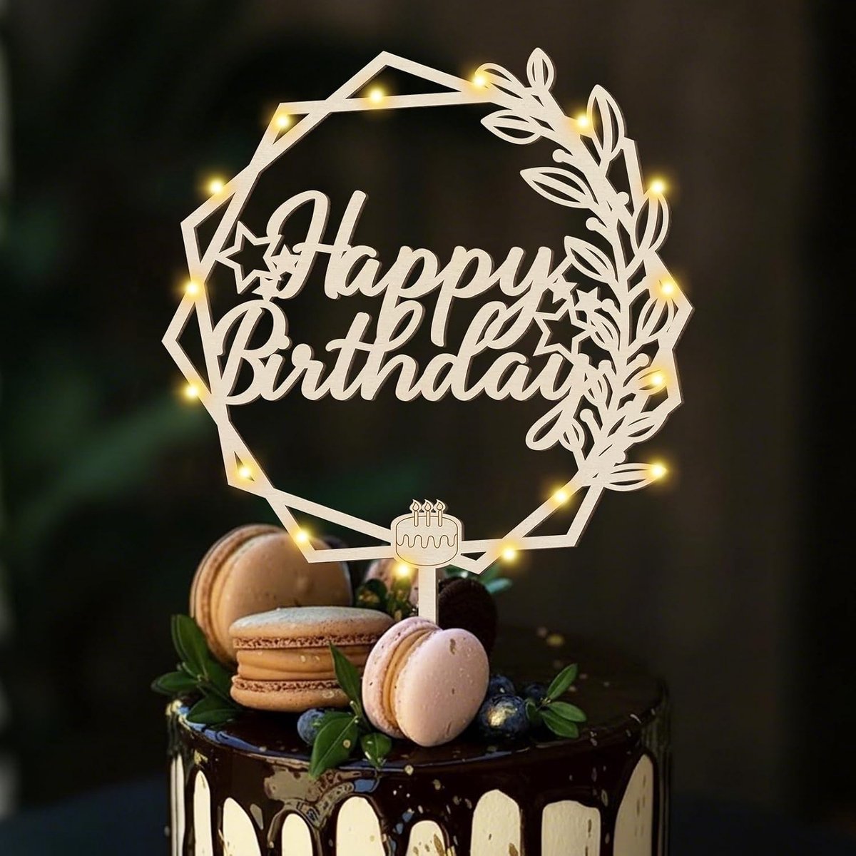 Happy Birthday, hout, taartdecoratie, verjaardag, taartdecoratie voor meisjes, jongens, vrouwen, mannen