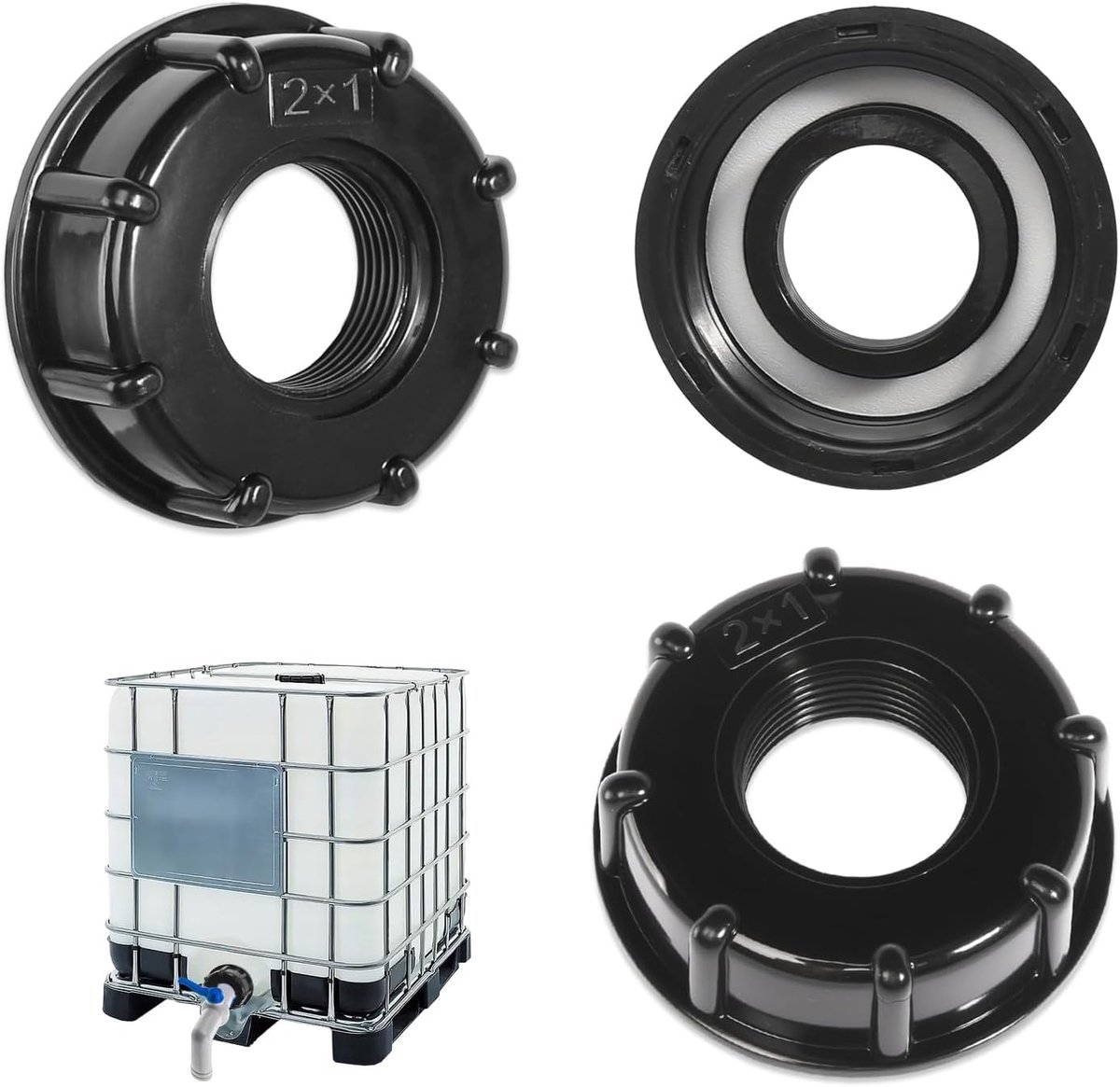 1 inch binnendraad-adapter, 3 stuks IBC-adapter dop, deksel, afvoerkraan, zwart, IBC tankdeksel container S60 x 6, accessoiredop voor 1000 l watertank