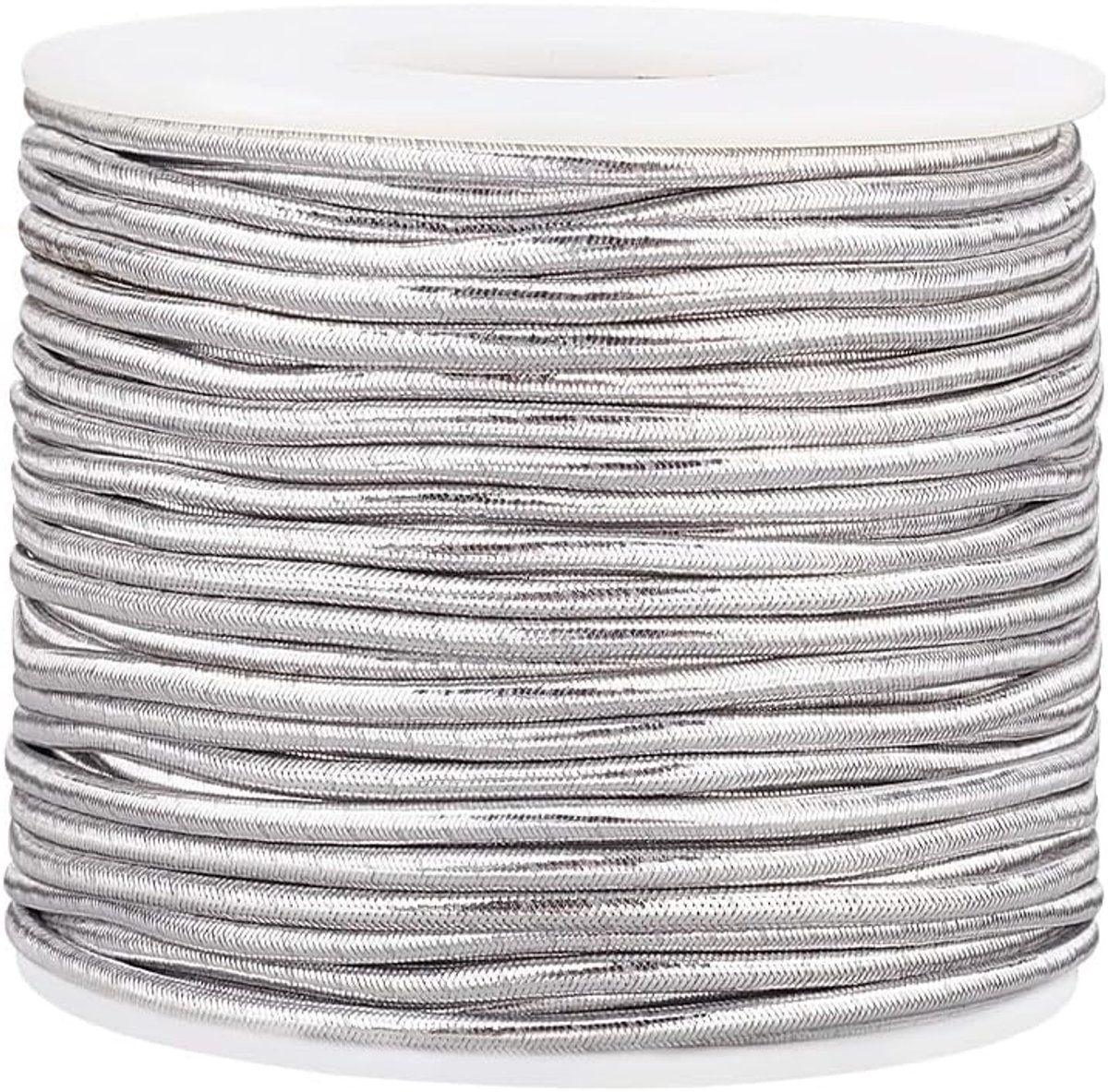 Elastische band van metallic zilverdraad, labeltouw met wikkeldraad voor haarstof, handgemaakte sieraden maken
