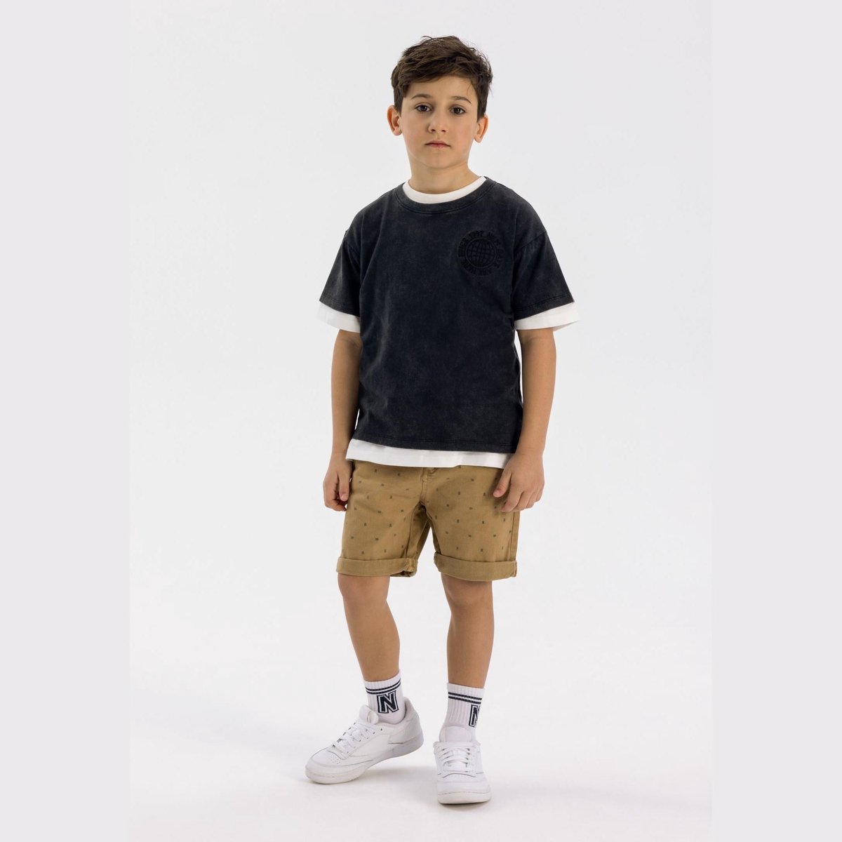 Minoti korte broek jongens beige chino - katoen