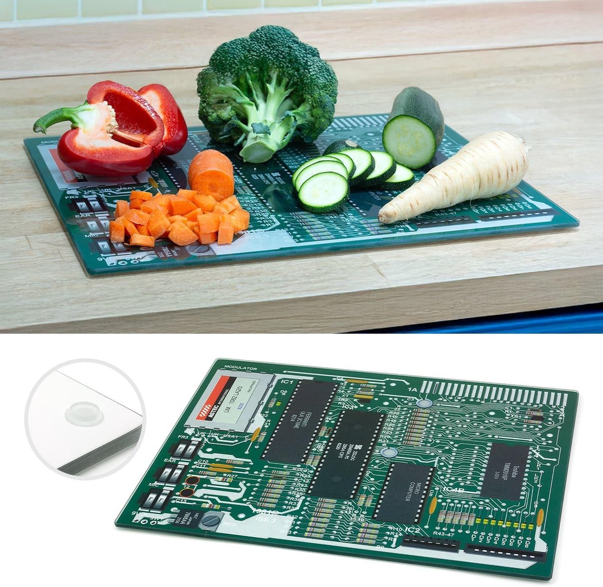 LTD Glassnijplank voor moederbord, krasbestendig, keuken, werkblad, spaarcadeau voor computerliefhebbers, hygiënisch, geurloos oppervlak met antislipvoeten, 41 x 31 cm