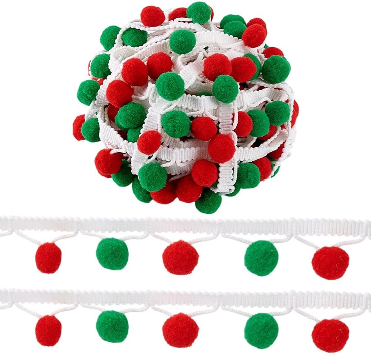 PandaHall 7,66 Yards Pom Pom Ball Fringe Trim Groen Rood Fringe Ball Trim 1x1/2 "Brede Ballen Fringe Lint Garland Lint Naaien Kwastje Kant voor Kerst Decoratie Doek Jurk DIY Ambachten