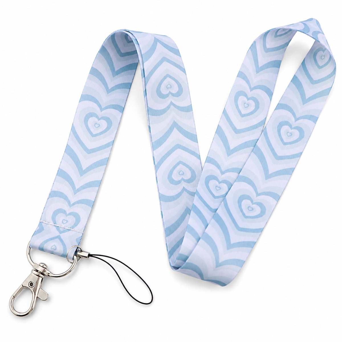 Travel Cords - Hartjes Blauw Keycord – Lanyard met Telefoonkoord – Sleutelkoord – 90 cm – Blauw/Wit