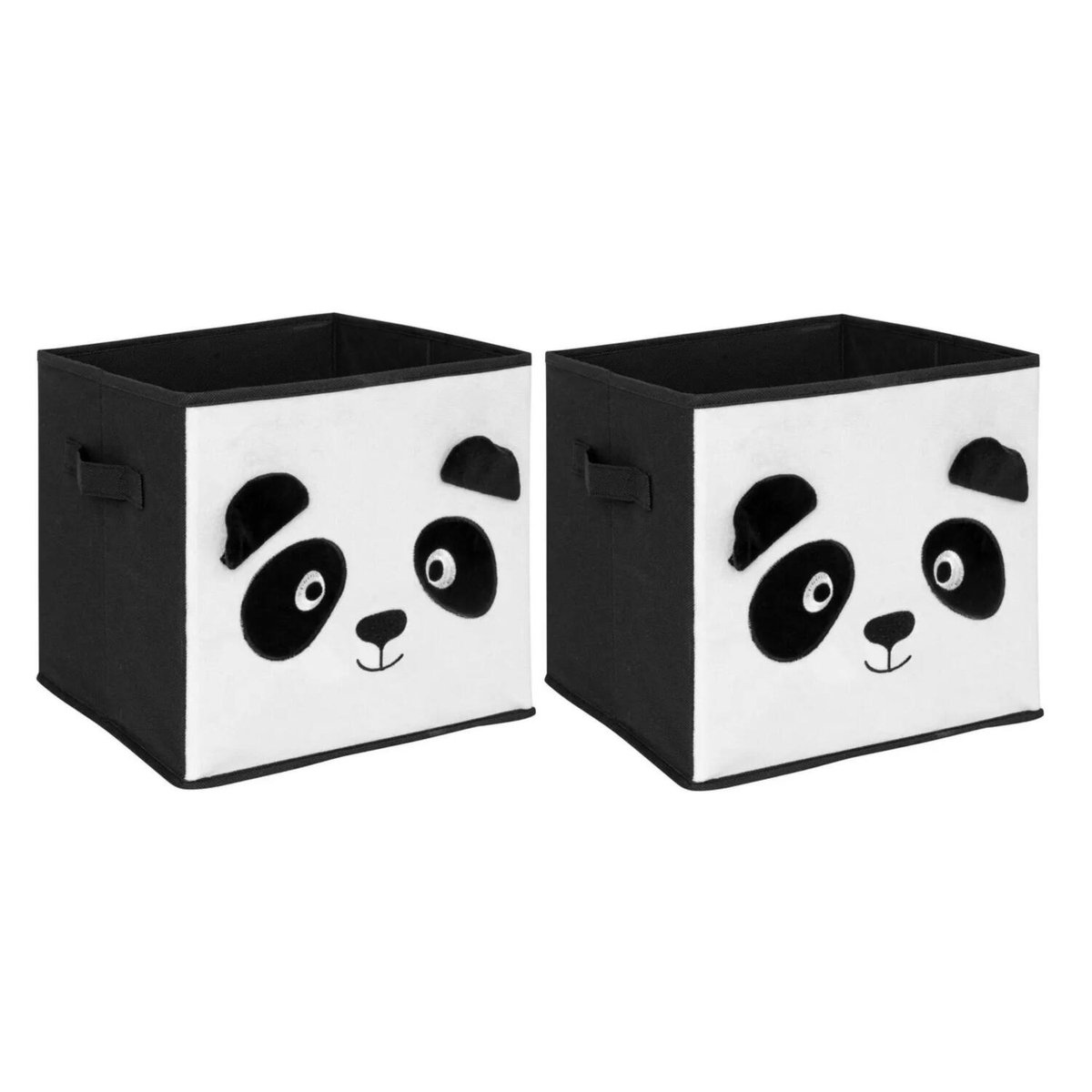 Atmosphera Opbergmand kastmand - 2x - voor kinderkamer - dieren thema panda - 29 x 29 x 29 cm - Vakkenkast manden - karton - zwart/wit