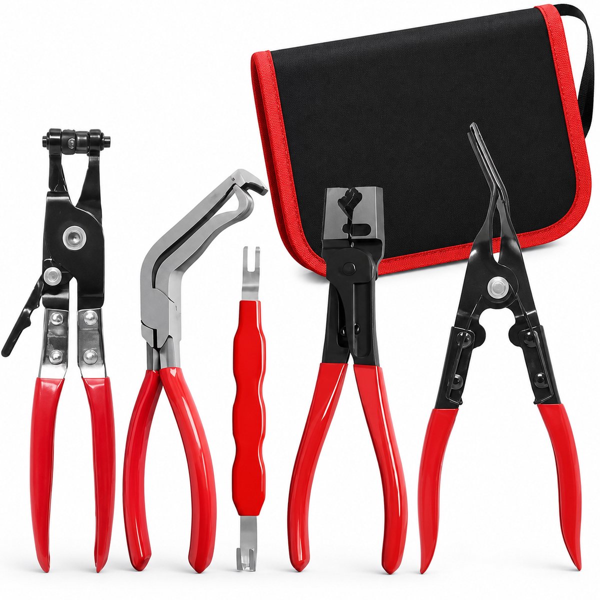 Vixson - 5-in-1 Professionele Slangklemtang Set - Inclusief Opbergkoffer - Voor Clic-R, Brandstofleidingen & Veerklemmen - Auto Gereedschap - CLAMPRO