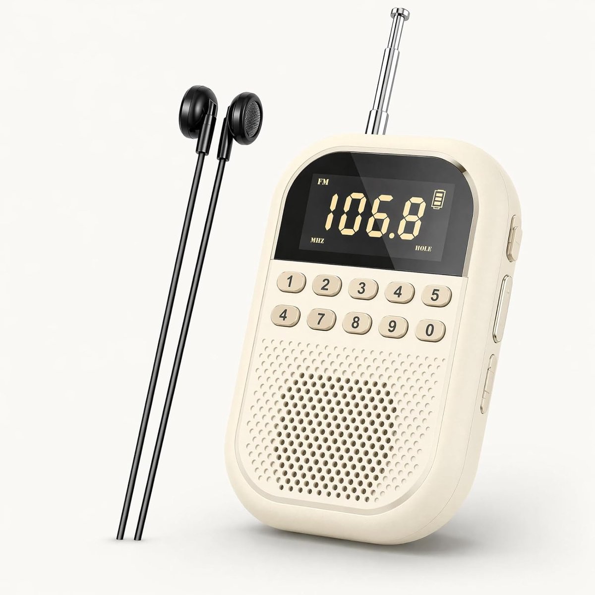 Draagbare AM/FM Bluetooth mini-radio met LED-verlichting voor senioren en buitengebruik | Lange antenne, 30 voorkeurzenders, 1100 mAh batterij met 30 uur afspeeltijd, ingebouwde luidspreker, USB-C-aansluiting voor opladen met hoofdtelefoon