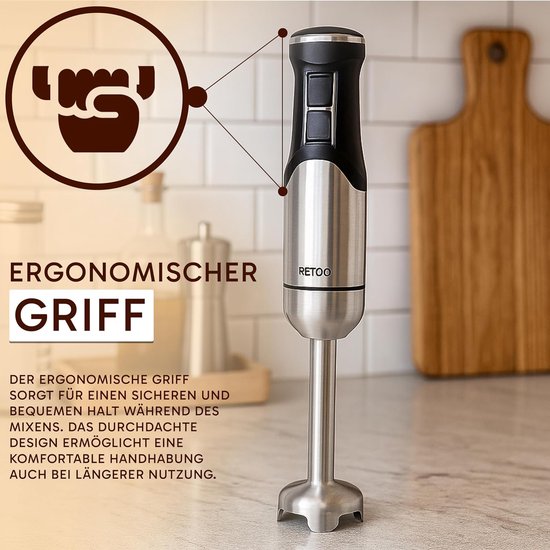 Staafmixerset - Keukenmixer Set - Eten Bereiden - 8 Snelheden Turbo - 1200 Watt - Zwart — afbeelding 3