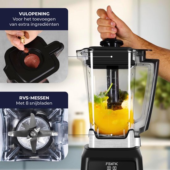 Krachtige Blender - Keuken Mixer - Smoothies Maken - 8 RVS Messen - 2 Liter Kan - Zwart — afbeelding 5