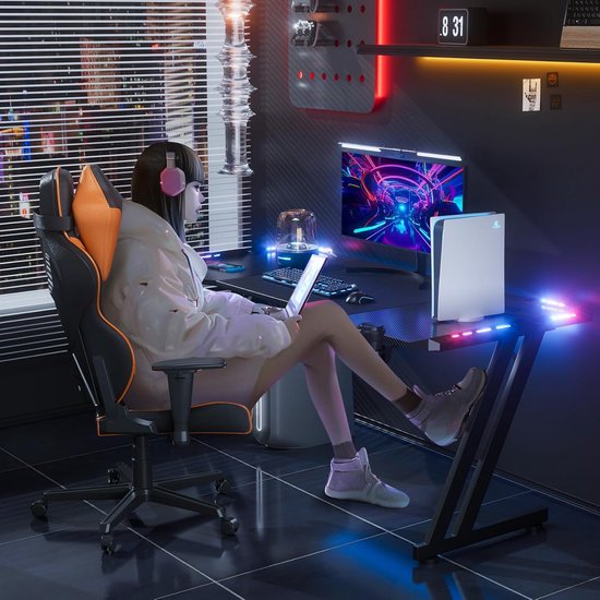 Gaming Bureau - PC Tafel - Studeren Spelen Werken - LED Verlichting - 160 x 60 cm - Zwart — afbeelding 2