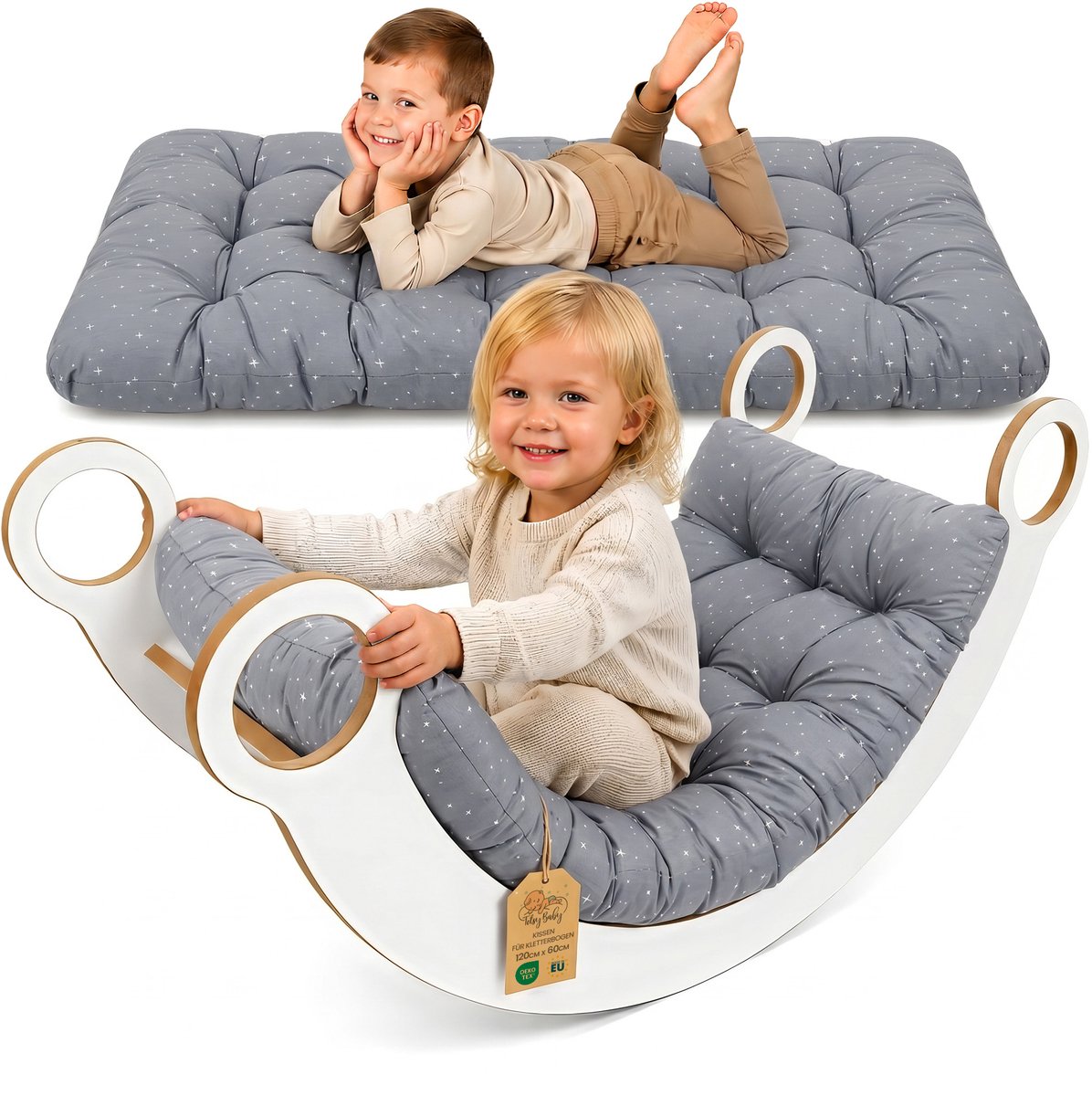 Klimboog kussen & vloerkussen voor kinderen 60x120 cm - vloermatras omkeerbaar – zitkussen voor de wipstoel spelen lezen ontspannen kinderkamer katoen Oeko-Tex Galaxie