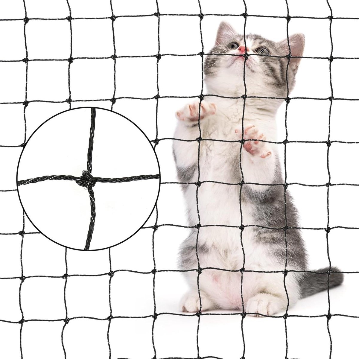 Kattennet Balkon - Draadversterkt Rooster - Veilige Kat - Weerbestendig Materiaal - 6 x 3 Meter - Zwart