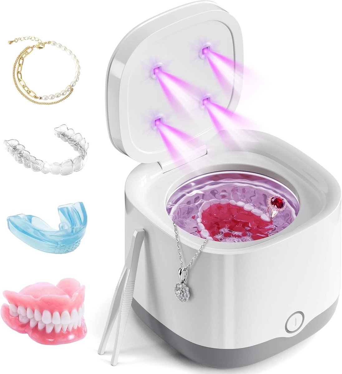 Ultrasone Reiniger - Tandbeugel Schoner - Hygiënisch Reinigen - UV Desinfectie - 200ml Capaciteit - Wit