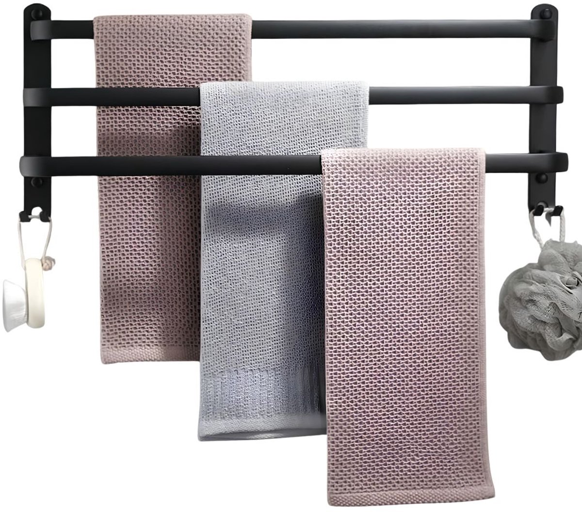 JCP® Handdoekrek - Handdoekrek Badkamer - Handdoekhouder - Zwart - 60cm x 9cm x 5cm