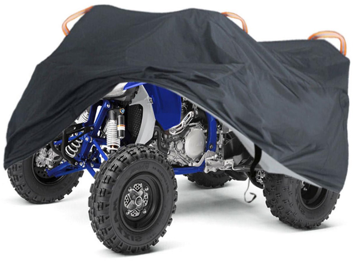 Waterdichte hoes voor grasmaaiers en zitmaaiers - Inclusief zwarte stoffen tas - 210*120*115 cm - Zilverkleurig - Beschermhoes voor ATV - Waterdicht - Stofwerend - UV-beschermend - Universele beschermhoes - Met trekkoord - Zwart