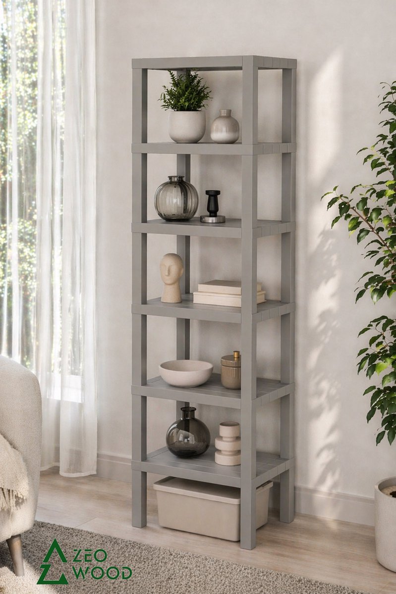 Zeo Wood® - Badkamerrek - Opbergrek - Zwart Badkamerrek Staand - 6 Etages - Keukenrek - Opbergrek Staand-BPA Vrij - Grijs