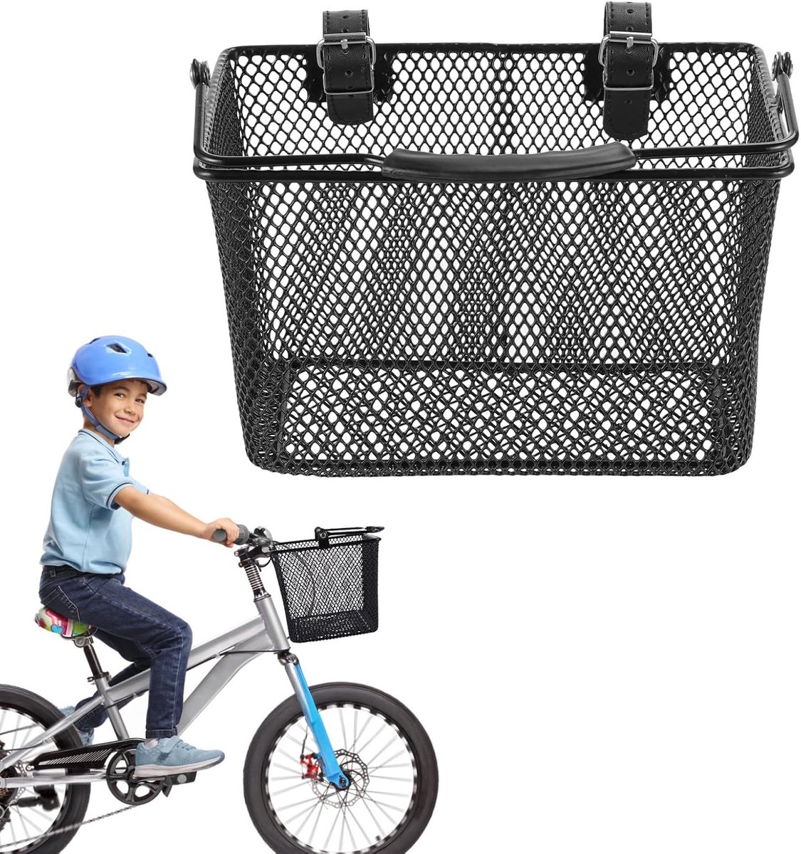1 x fietsmand met handgreep, fietsmand van metaaldraad, geschikt voor de meeste fietsen en driewielers, scootermand, fietstas, bagagedrager voor fietsaccessoires
