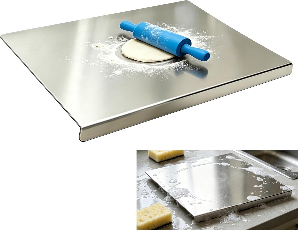 Snijplank van roestvrij staal 40x30 cm met rand, grote keukensnijplank van roestvrij staal, werkbladbescherming, professionele rechthoekige snijplank