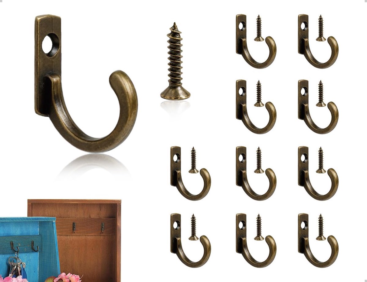 Haken, vintage sleutelhaken van zinklegering, voor sieraden, tassen, kleding, sleutels, slaapkamer, badkamer, keuken (brons)