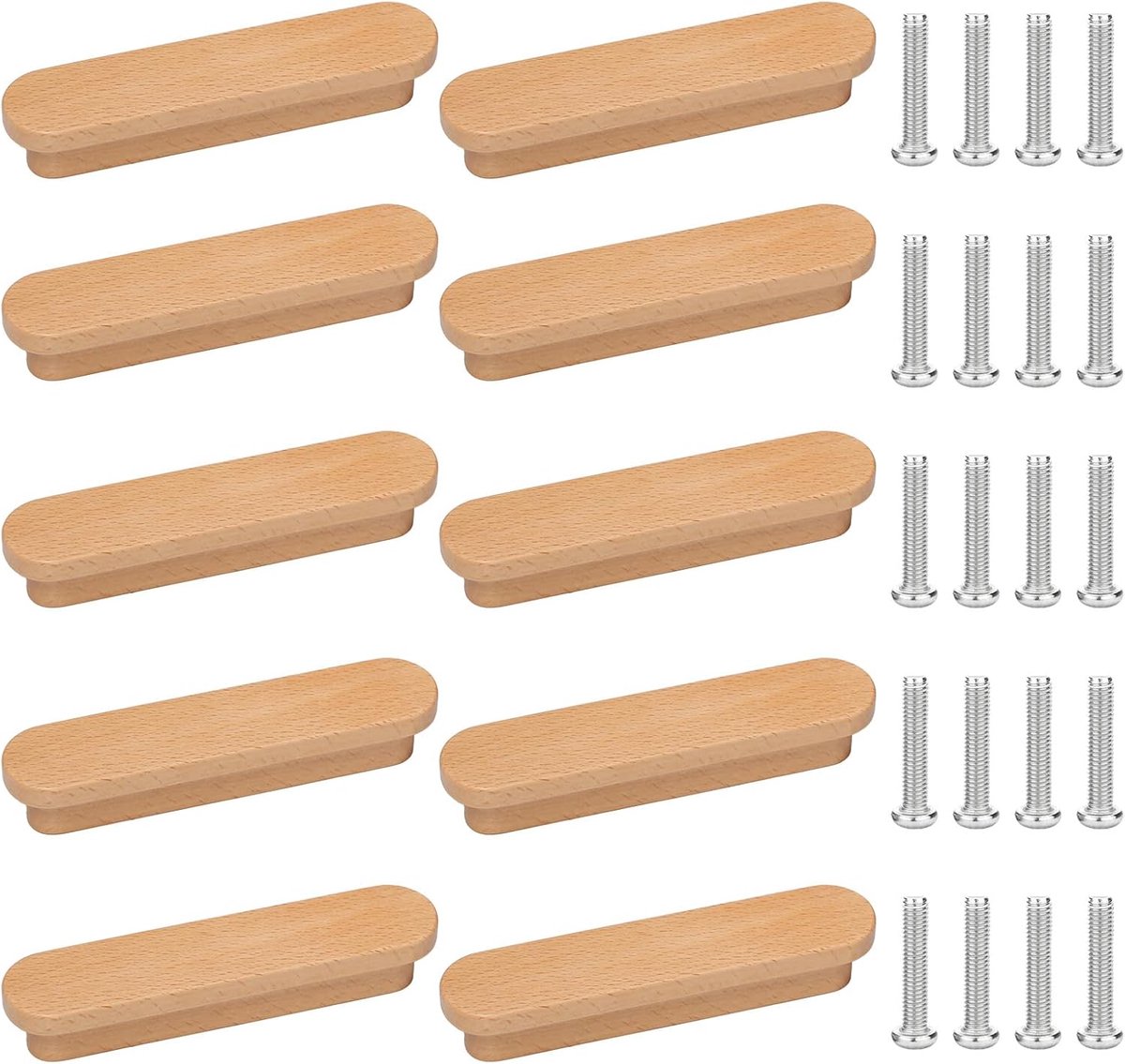 10-delige set houten meubelgrepen, verbrede houten grepen voor kastdeuren, houten kastgrepen met montageschroeven voor keuken, dressoir, kledingkast, lades, deurklinken, gatenafstand 96 mm