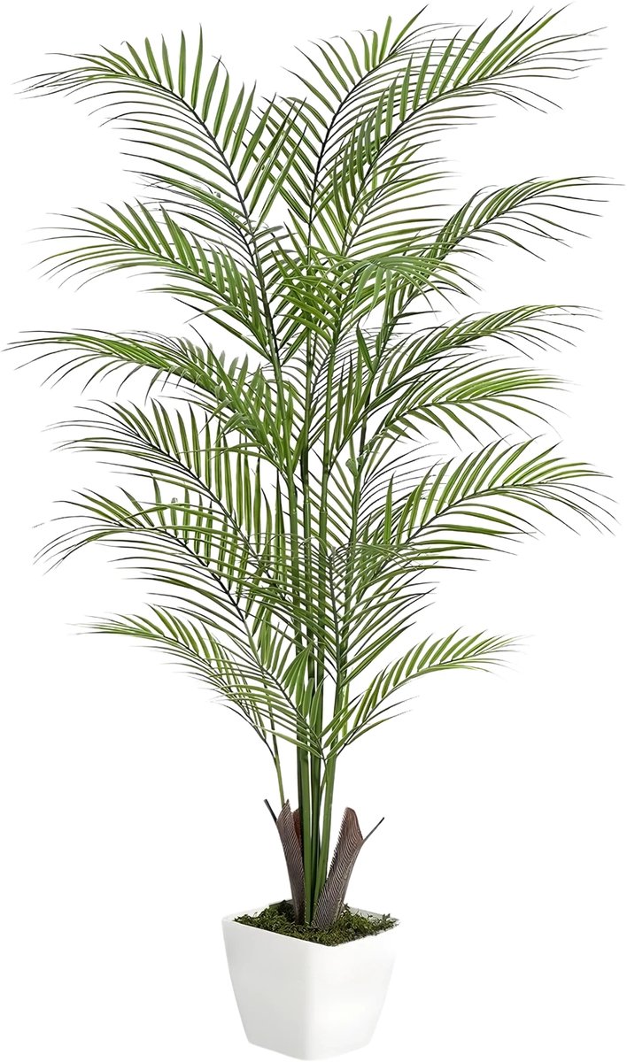 Kunstmatige Areca Palm - Voor Thuiskantoor & Kamer - Nep Tropische Potplant Decor - Groen met Witte Plantenbak - Groen-150cm