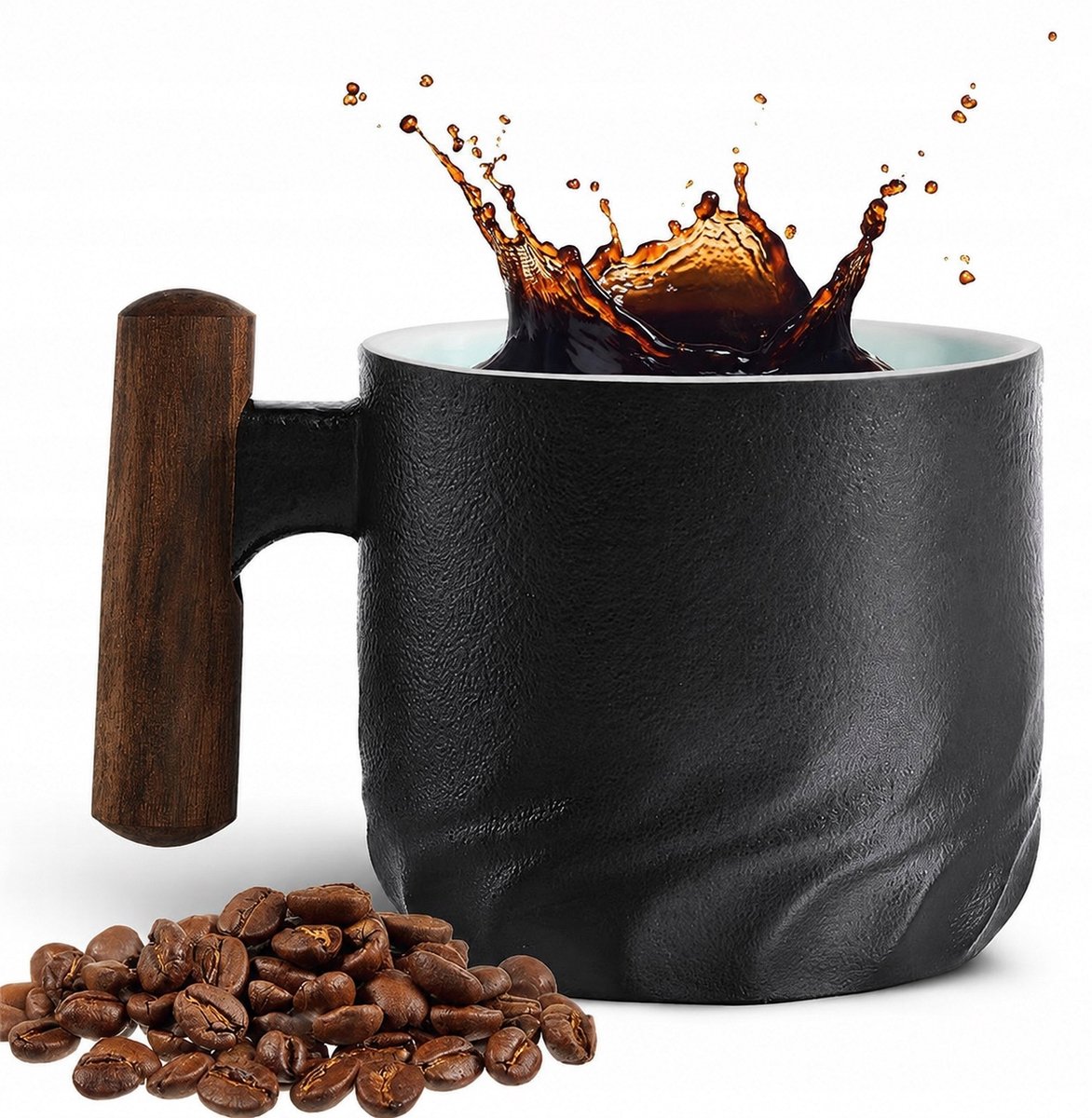 Keramische Espressokop 70ml met Houten Handvat - Retro Design