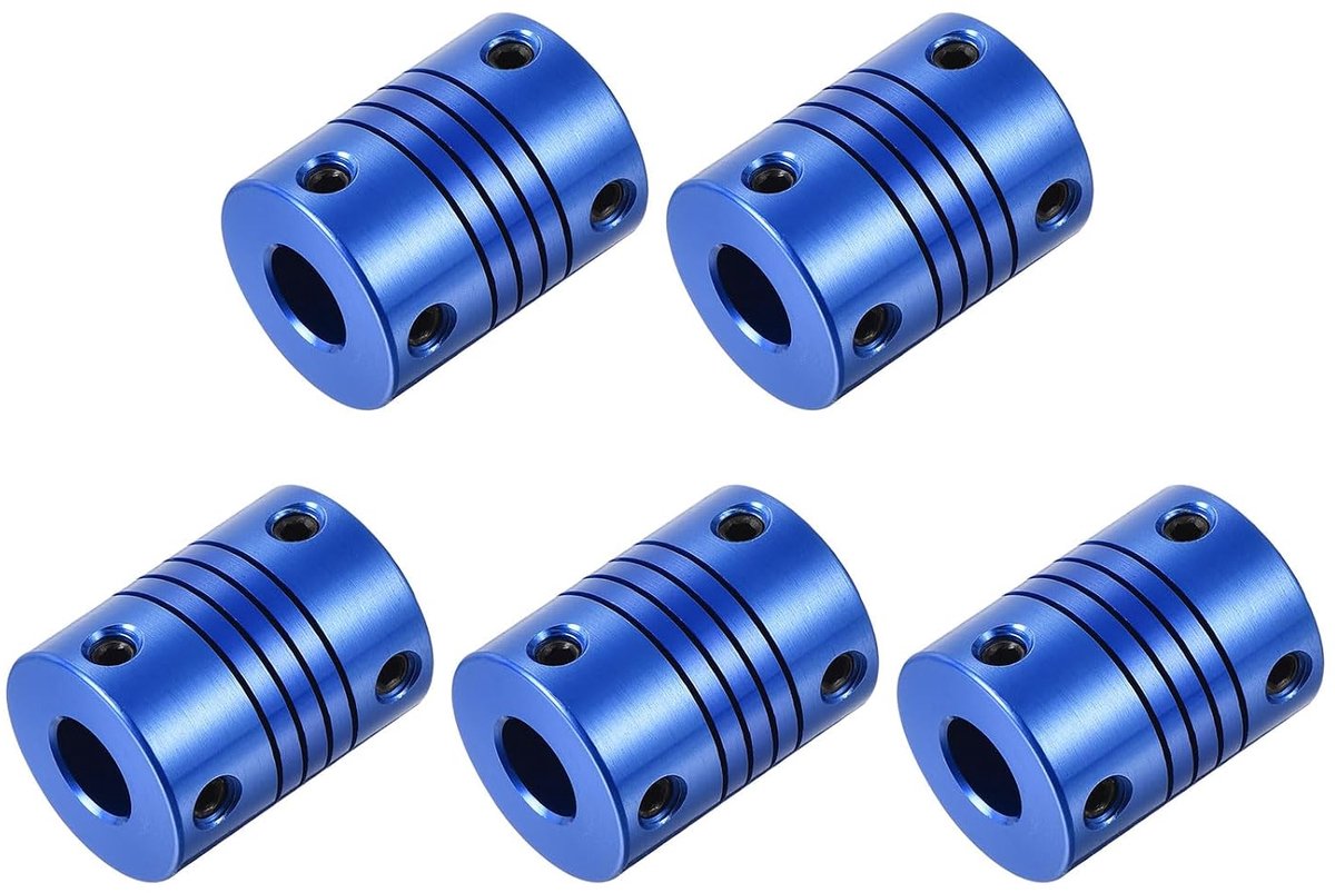 5 stuks 8 mm tot 8 mm askoppeling van aluminiumlegering, L25 x D19, flexibele koppeling met schroeven voor encoders en motoren, blauw