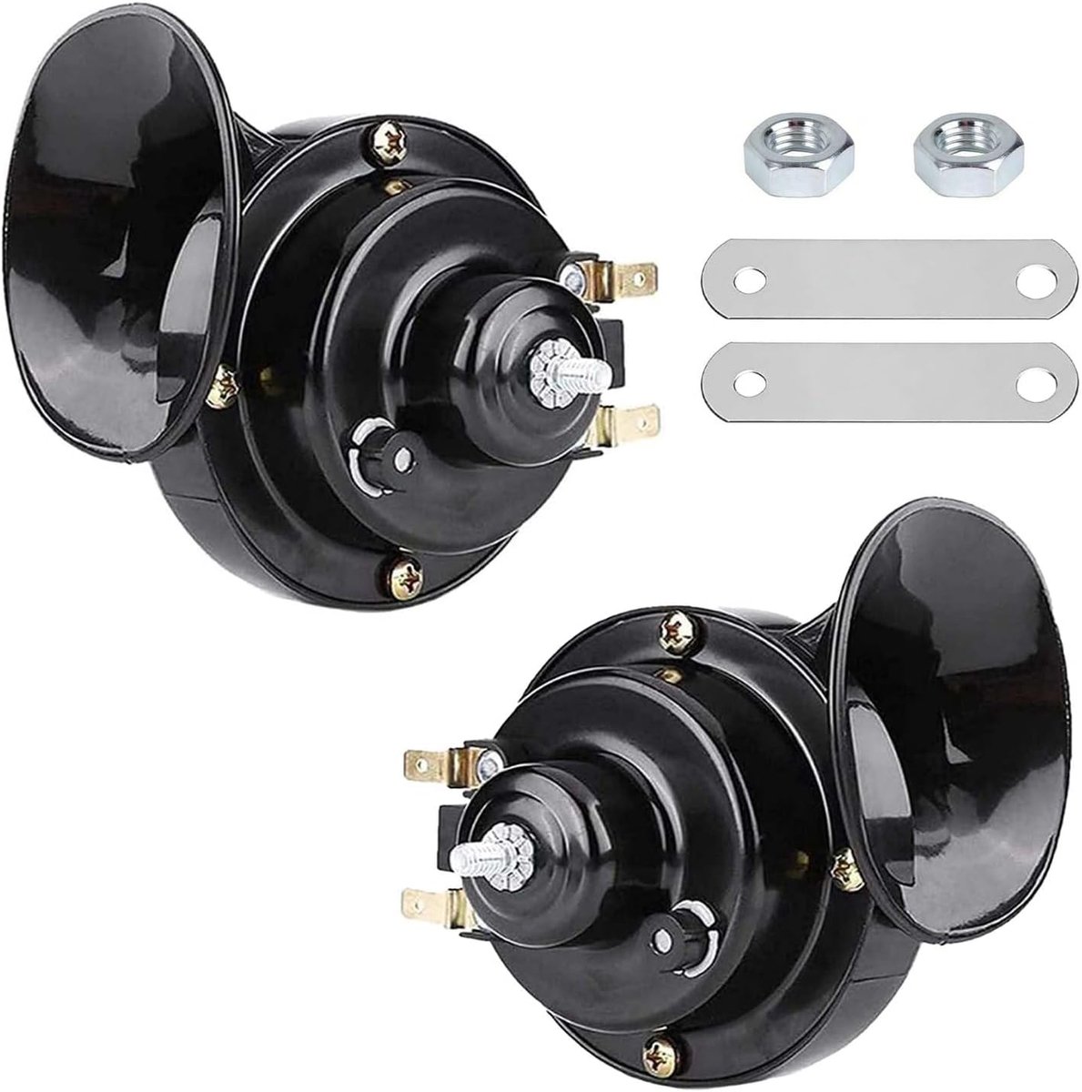 2 x 300dB Slakvormige Luchthoorns, 12V Elektrische Slakvormige Hoorn | Superluide Hoorn, Waterdichte Slakvormige Luchthoorn, Universeel voor Auto, Vrachtwagen, Motorfiets, Boot, Zwart