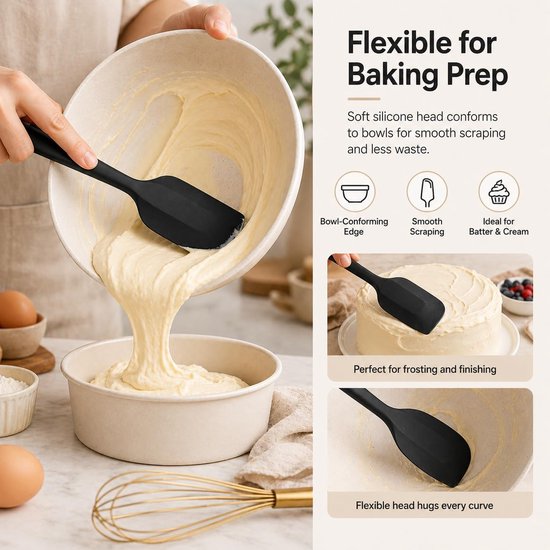 3 stuks siliconen schrapers keuken, deegschraper, siliconen spatel, hittebestendig, flexibele anti-aanbakspatel, lepel, U-knop, bakschraper voor kom en pan, ideaal voor bakken, koken en roeren — afbeelding 2
