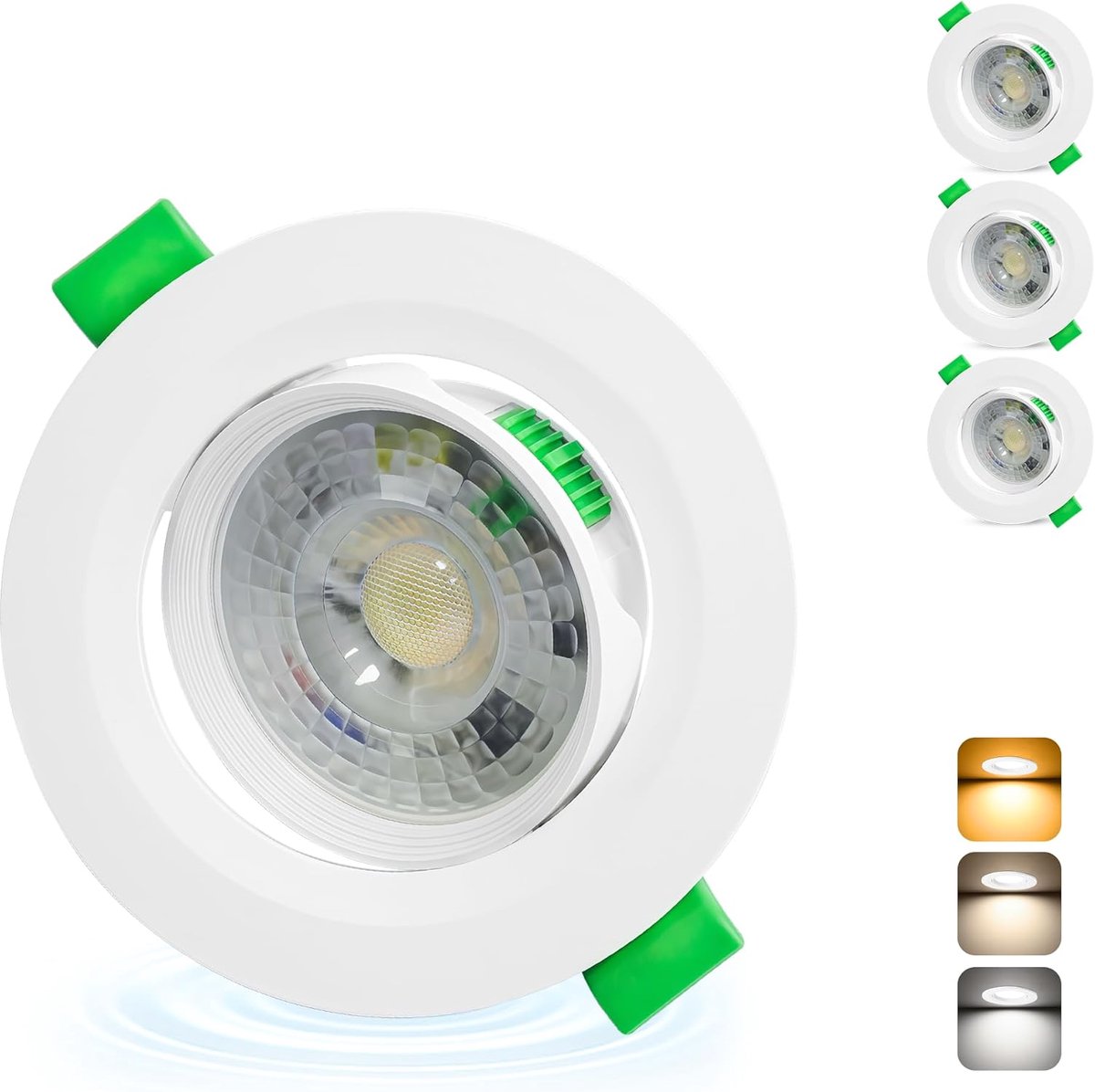 Inbouwspot 230V, 5W 500LM LED Spots 45° Draaibaar Warmwit Neutraal Wit Koudwit, IP44 Plafondspots Ultraplatte Voor Badkamer Woonkamer, Plafondlamp Gatmaat 68-80mm, Wit Set Van 3