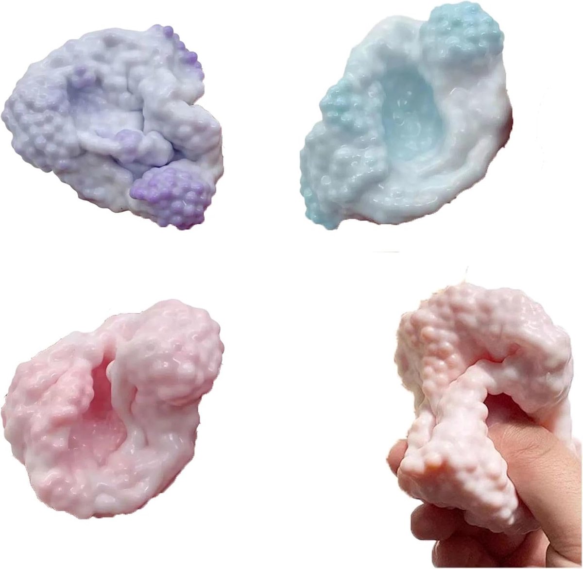3 stuks stressballen, zachte squishy kraalgevulde knijpballen voor angstverlichting en focus, duurzame handtherapieballen voor volwassenen, kantoor bureau thuis (blauw roze paars)