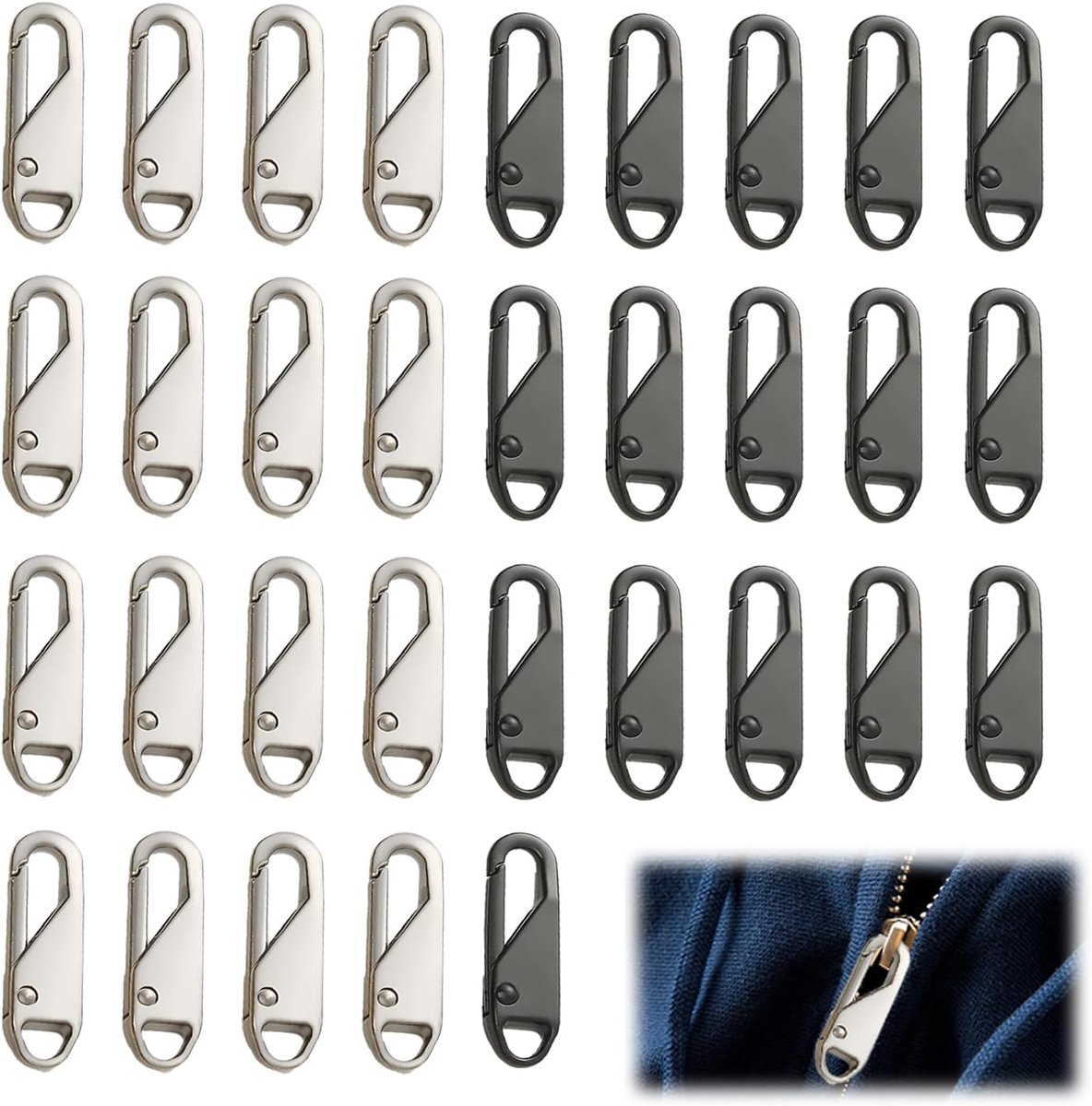 24 stuks ritstrekkers, karabijnhaak, sleutelhanger, ritssluiting, diefstalbeveiliging, dubbele kleine karabijnhaak, multifunctioneel, sleutelhanger, voor motorfiets, verdediging, houdt de ritssluiting