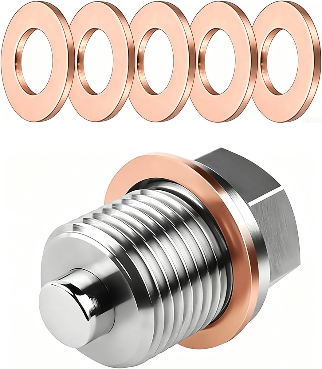 Olieaftapplug met Koperafdichtringen Carterolie Aftapplug voor Auto Motor, Neodymium Magneet Motorbescherming (M18X1.5) | Olieafvoerschroef M18 x 1,5 magnetische afvoerschroef auto olieschroef adapter met 5 afdichtingen voor veilige olieverversing
