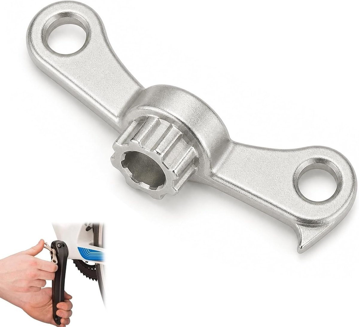 2-in-1 fiets crankverwijderaar, metalen cranktrekker fiets met haak en tandopname, zilver Shimano crankgereedschap voor compatibele Hollowtech II crankafdekkingen, MTB en racefiets