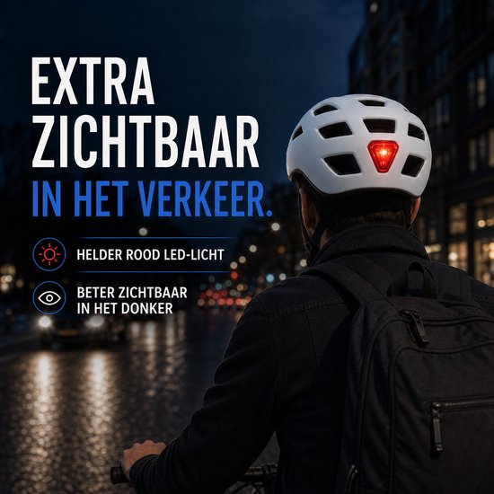Fietshelm met LED-verlichting - Volwassenen - Verstelbaar - Maat L 58-62 cm - Mat wit — afbeelding 5