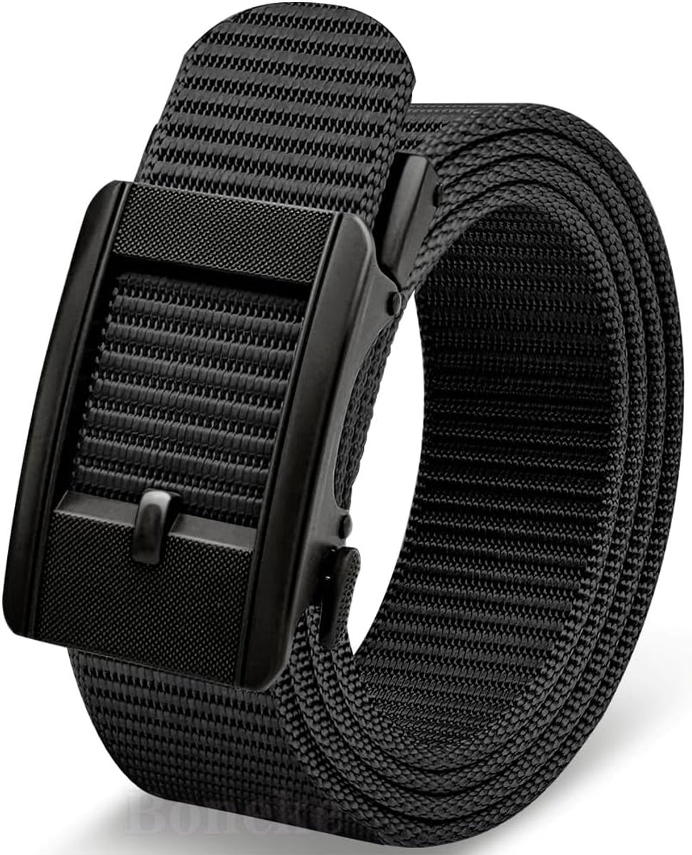 Riemen met automatische ratchet gesp - geen gaten verstelbare nylon webbing riem voor golf, buiten, EDC