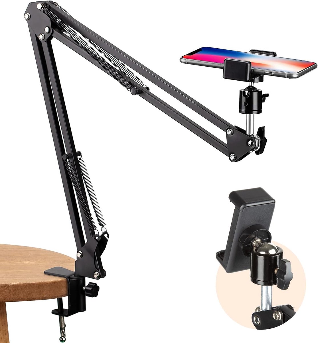 mobiele telefoon scharnierende armhouder met smartphoneklem en 1/4 inch schroef lange arm gsm-houder scharnierende armhouder (zwart)