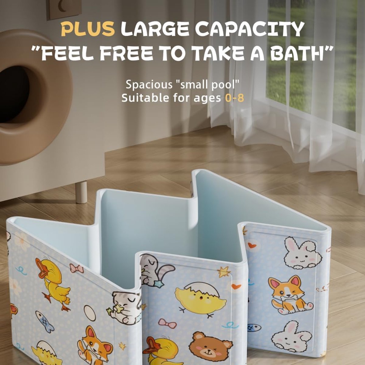 babybad met schattige dierenprint, draagbaar babybad, 80 x 40 x 22 cm (blauw)
