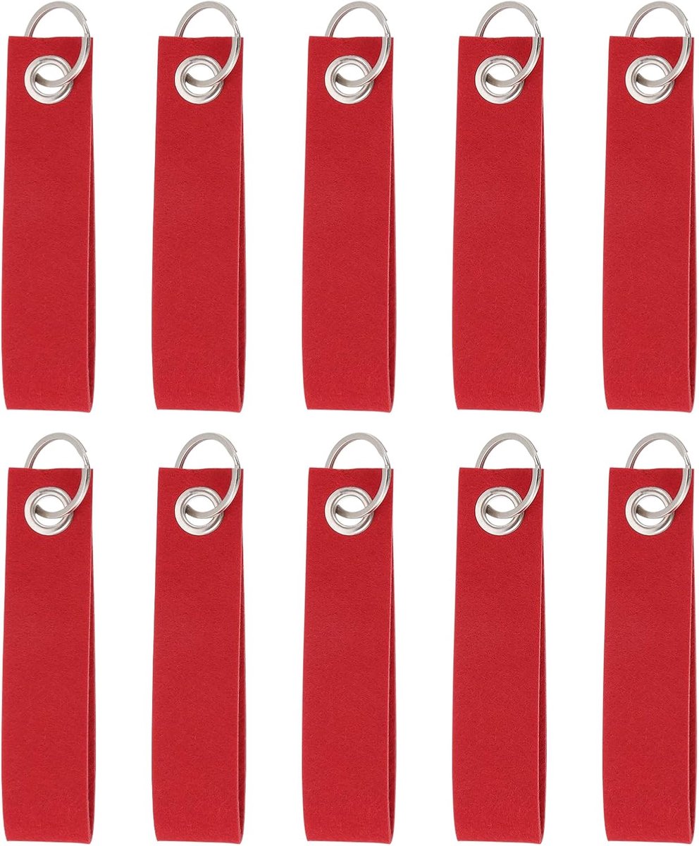 Rechthoekige vilten sleutelhanger met roestvrijstalen ring, sleutelhanger, lege kleuren, beschrijfbare vilten hangers voor doe-het-zelf decoratie, tassen, paars/rood, Extra breit