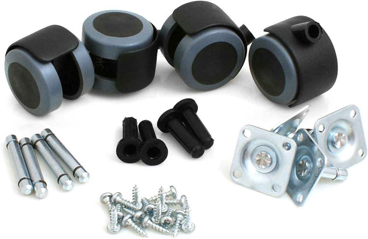 Rubber Castor Wheels rubberen wielen voor harde vloeren, Express Fittings, 4 stuks meubelvoetwielen met bevestigingsplaat