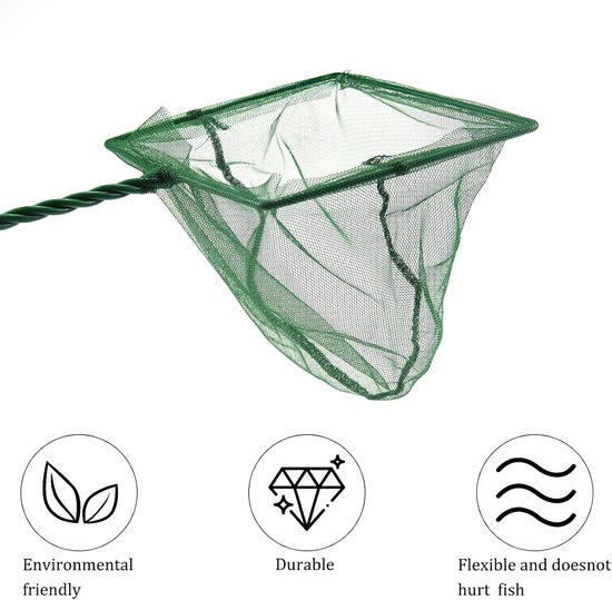 chenyu 2 stuks schepnet voor aquarium, groen, 15,2 cm, met kunststof handvat, vierkant, geschikt voor het vangen van kleine vissen en garnalen — afbeelding 4