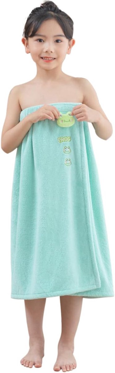 Saunakilt voor meisjes, met klittenbandsluiting, schattige saunahanddoek, saunahanddoek, zwembad, badkamer, sauna, badhanddoek, badrok, microvezel, sarong, 120 x 65 cm, Groene kikker, 7-14 Jahre