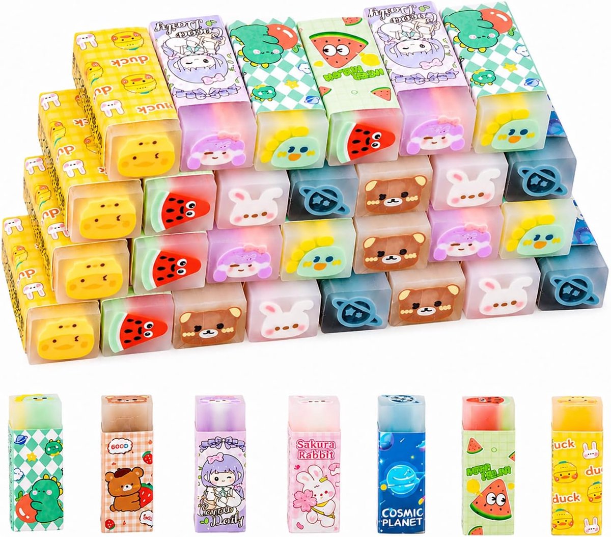28 stuks gummen, creatieve gummen, Kawaii gummen, cadeaus voor studenten, gastgeschenken, vulstoffen, cadeau, huiswerk prijzen