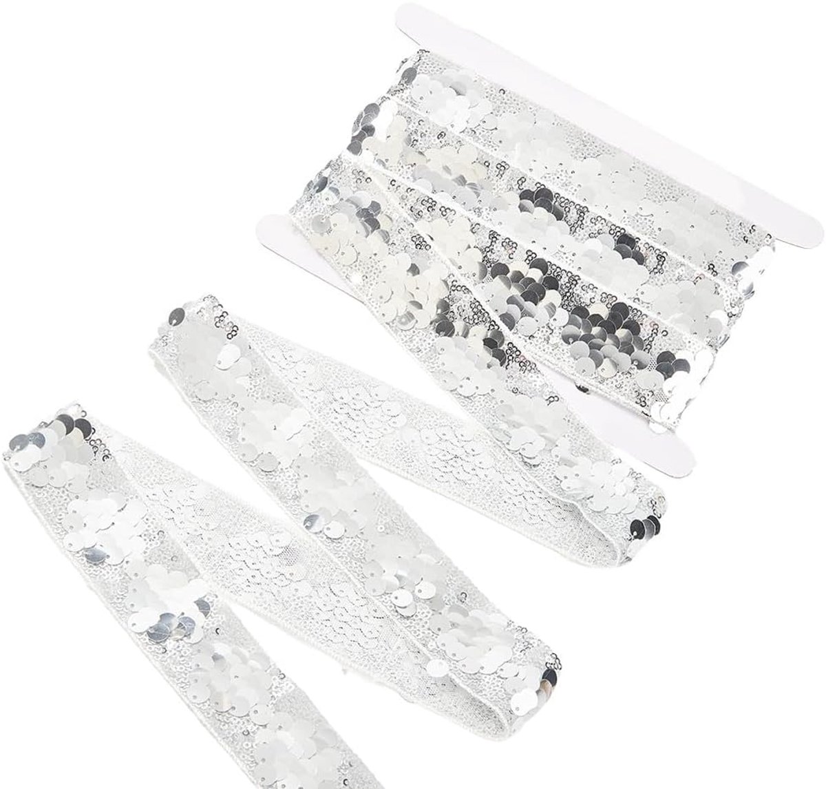 5 Yards 40 MM Zilveren Pailletten Lint Trim Pailletten Strips Bulk Plastic Glanzende Glitter Platte Ronde Spangle Paillette Pailletten Trim voor DIY Ambachten Naaien Jurk Kostuum Hoofdband