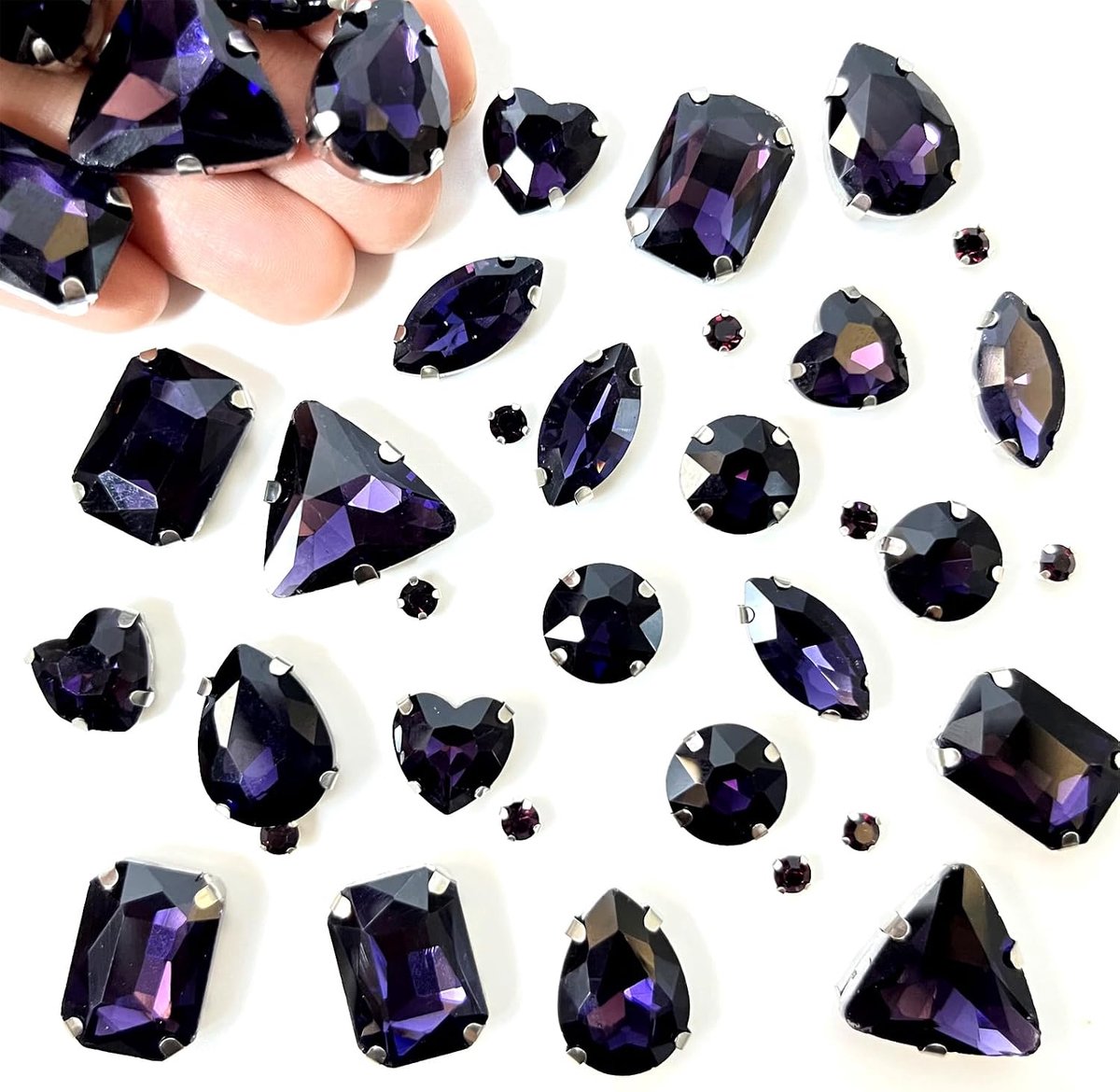 236 stuks strass-steentjes om op te naaien, glazen strass-steentjes in gemengde vormen, metalen klauwzetting voor doe-het-zelf knutselkleding, kleding, schoenen, tassen (paars)